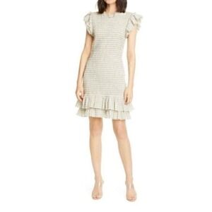 Veronica Beard Cici Ruffle Smocked Gingham‎ Dress Green 6 Romantic Countryside